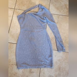 Windsor Silver Blue Asymmetrical Embellished Bodycon Dress